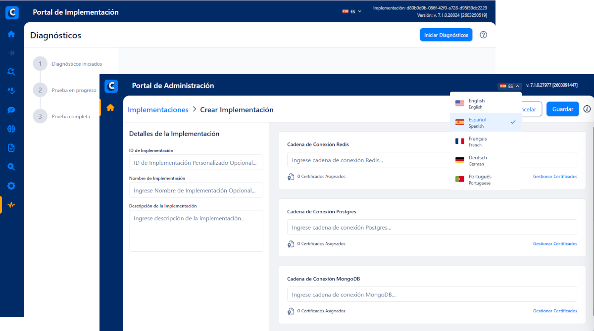 Multilingual portal interface showing language selection