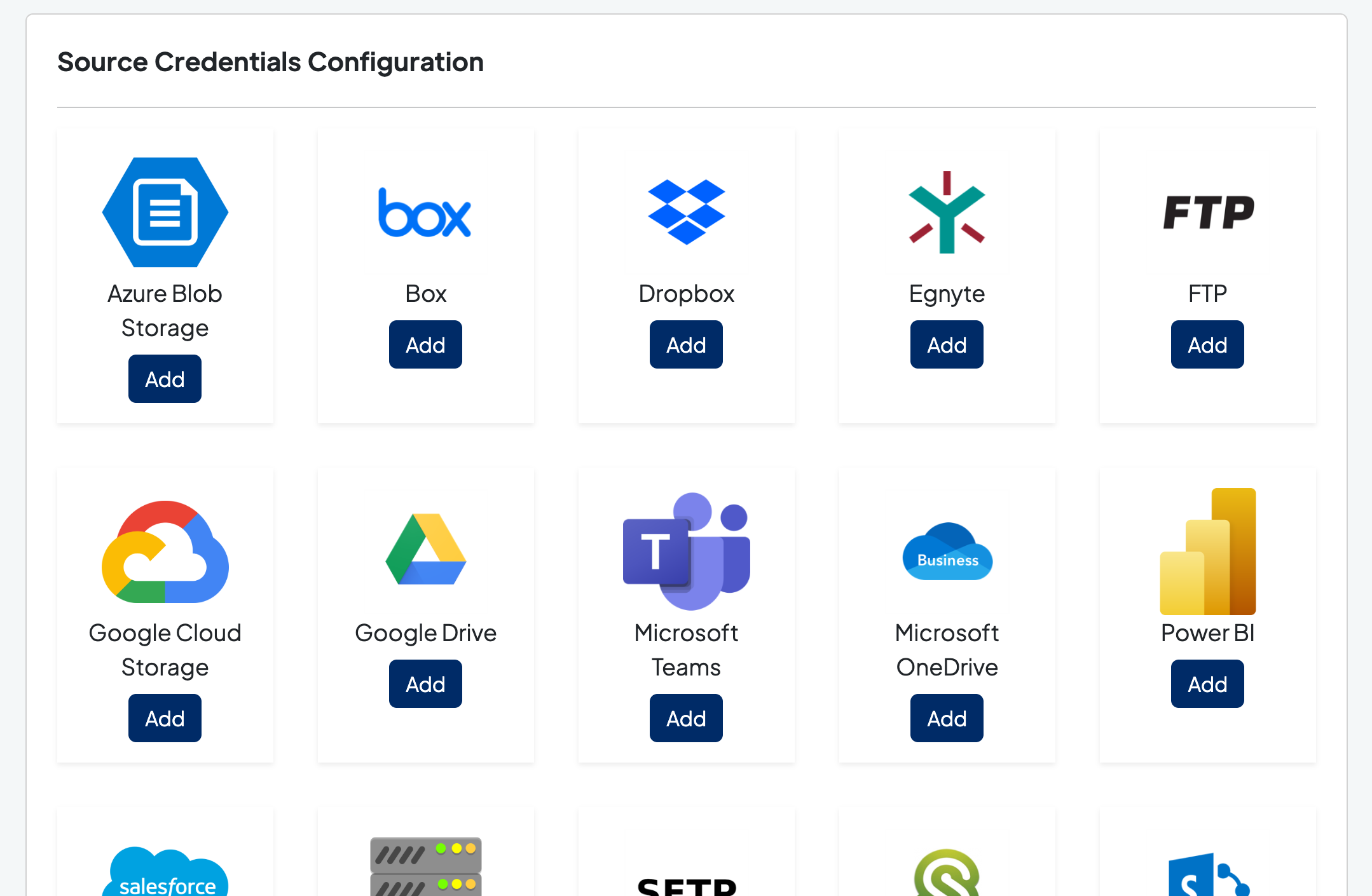 Screenshot demonstrating Source credentials configuration